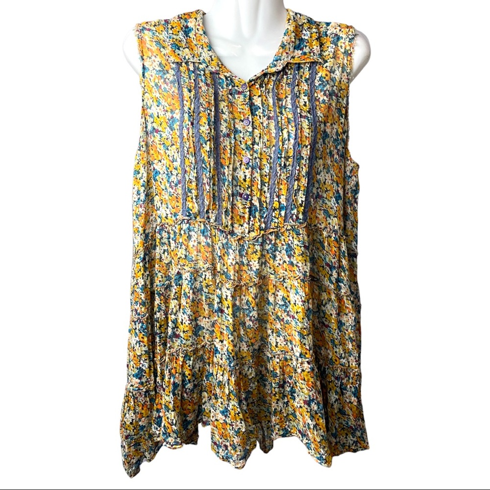 Free People | Floral Print Boho Top | Size Large